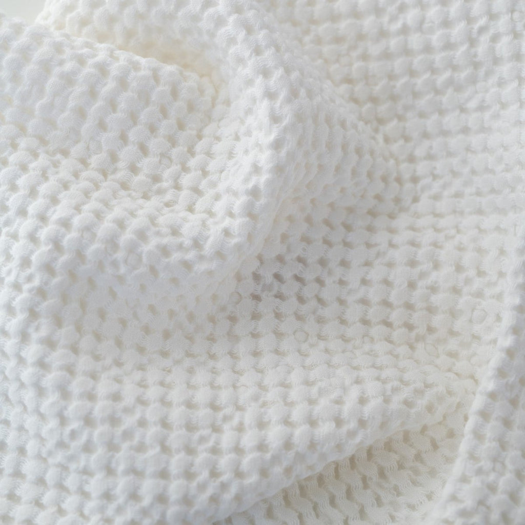 Kids’ Honeycomb Waffle Towel Collection (White) – Linen & Cotton Blend - Tiny Tugz™