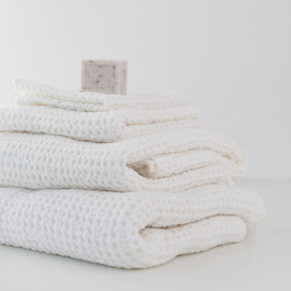Kids’ Honeycomb Waffle Towel Collection (White) – Linen & Cotton Blend - Tiny Tugz™