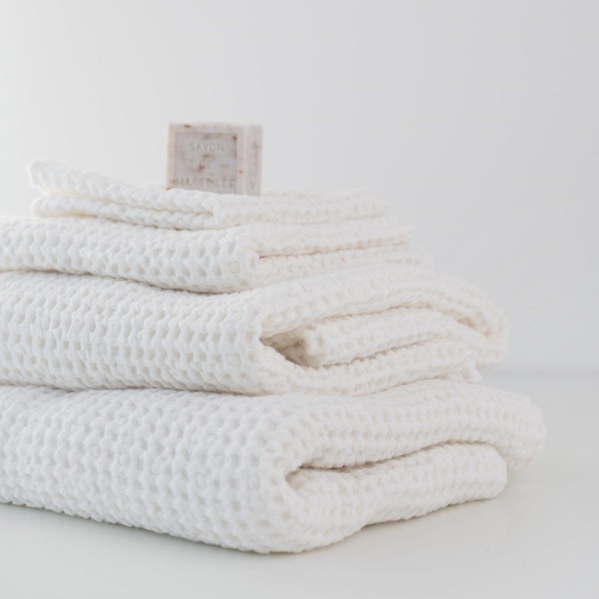 Kids’ Honeycomb Waffle Towel Collection (White) – Linen & Cotton Blend - Tiny Tugz™