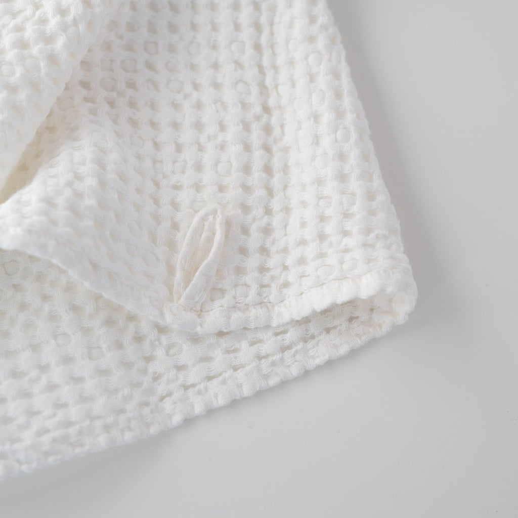 Kids’ Honeycomb Waffle Towel Collection (White) – Linen & Cotton Blend - Tiny Tugz™