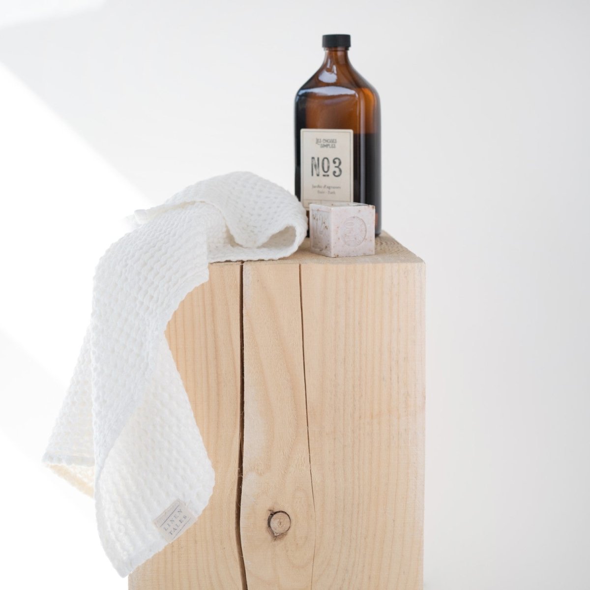 Kids’ Honeycomb Waffle Towel Collection (White) – Linen & Cotton Blend - Tiny Tugz™