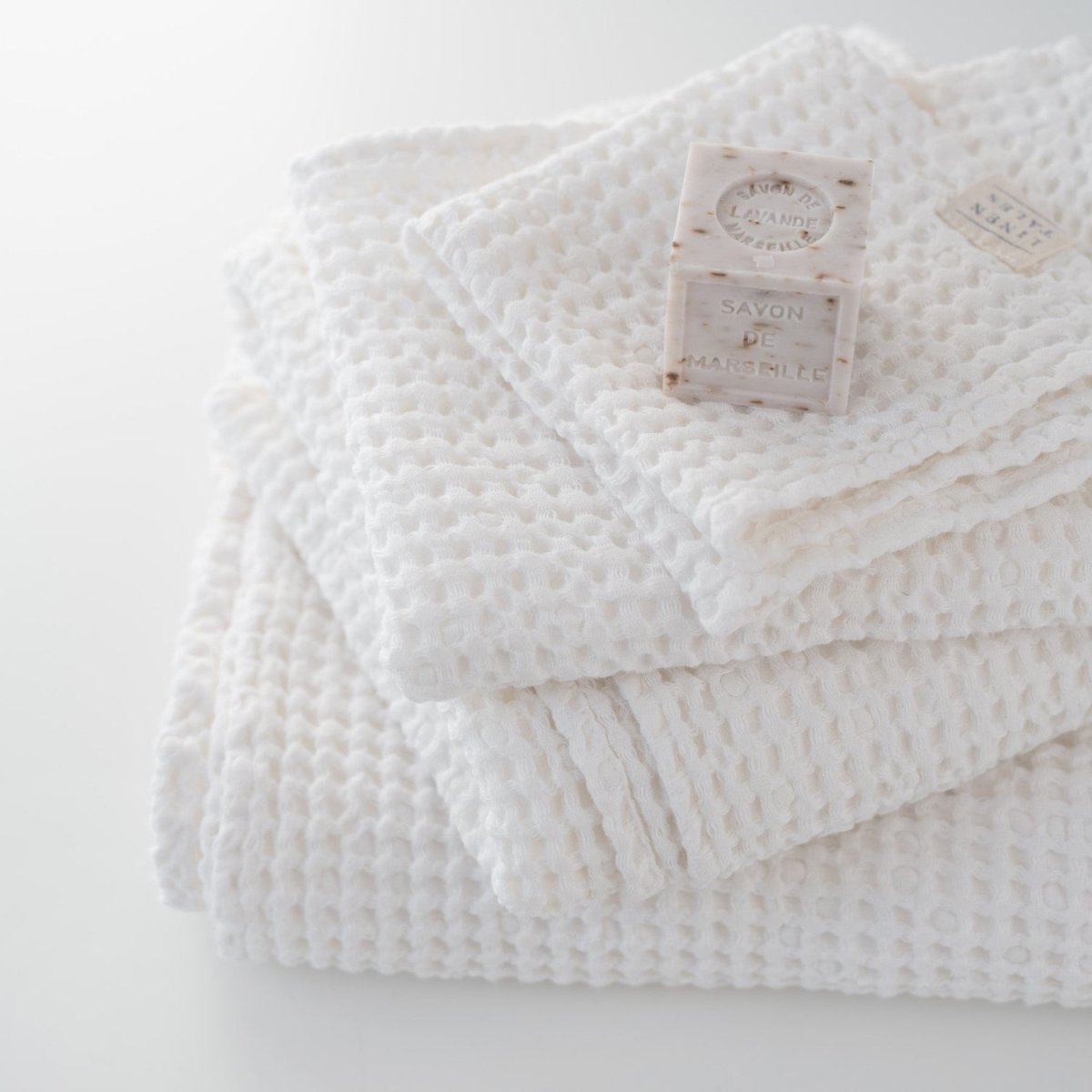 Kids’ Honeycomb Waffle Towel Collection (White) – Linen & Cotton Blend - Tiny Tugz™