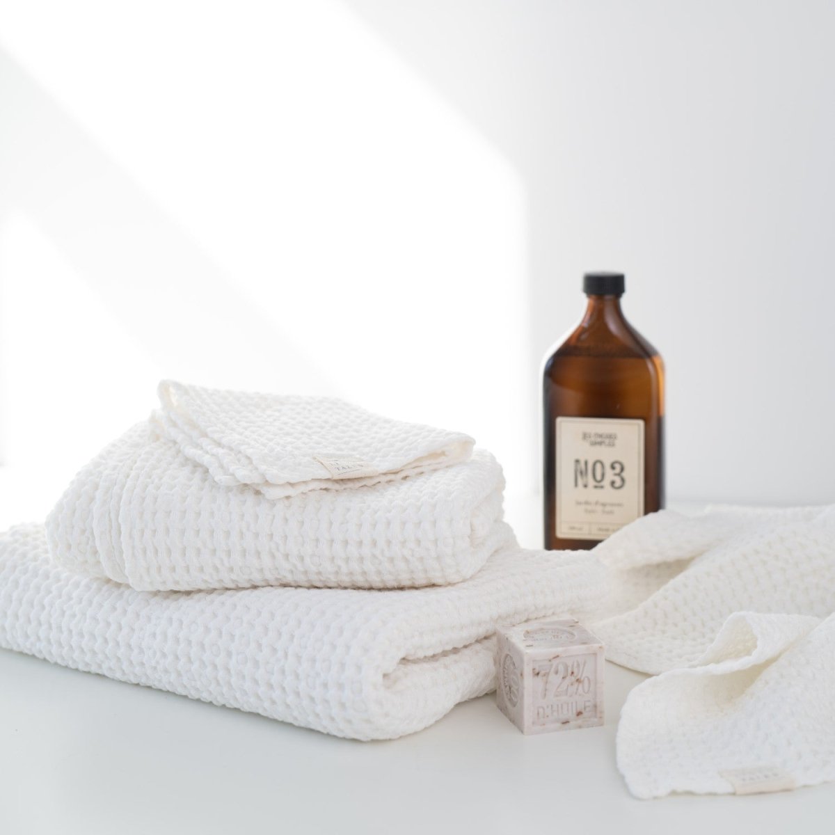 Kids’ Honeycomb Waffle Towel Collection (White) – Linen & Cotton Blend - Tiny Tugz™
