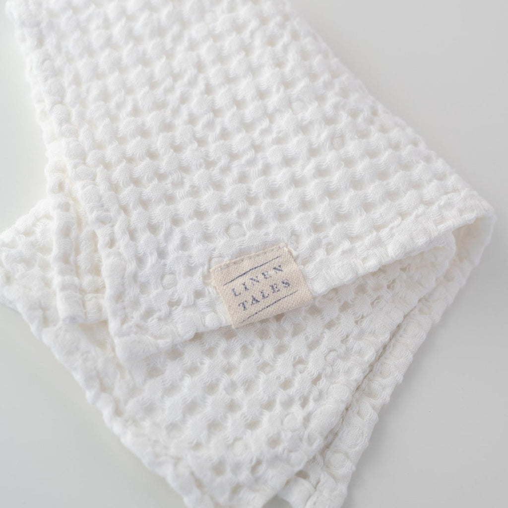 Kids’ Honeycomb Waffle Towel Collection (White) – Linen & Cotton Blend - Tiny Tugz™