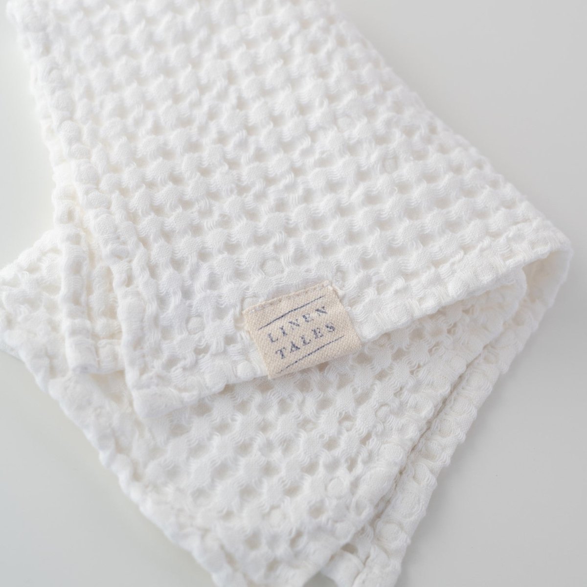 Kids’ Honeycomb Waffle Towel Collection (White) – Linen & Cotton Blend - Tiny Tugz™