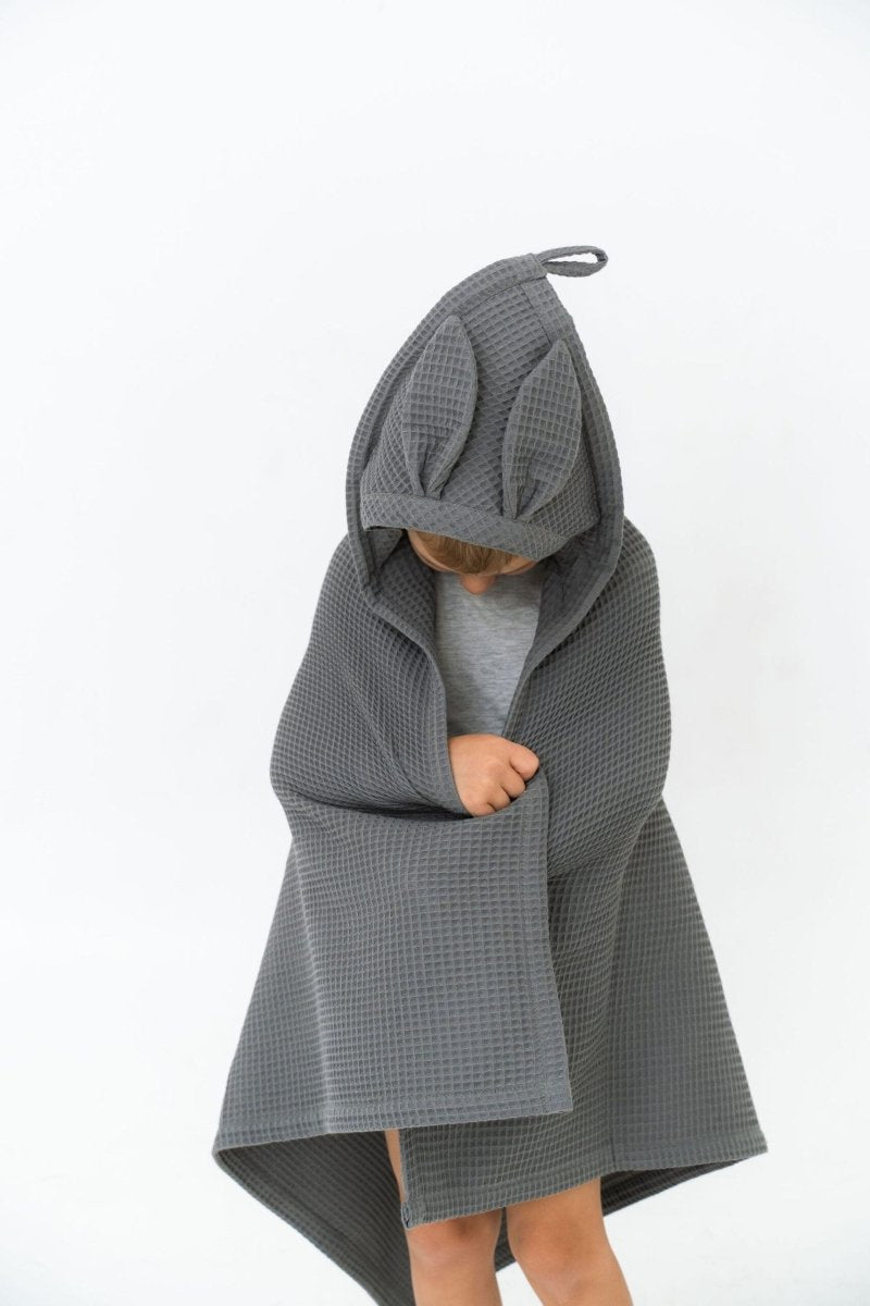Kids’ Hooded Cotton Waffle Towel with Bunny Ears – 100% Cotton, Handmade - Tiny Tugz™