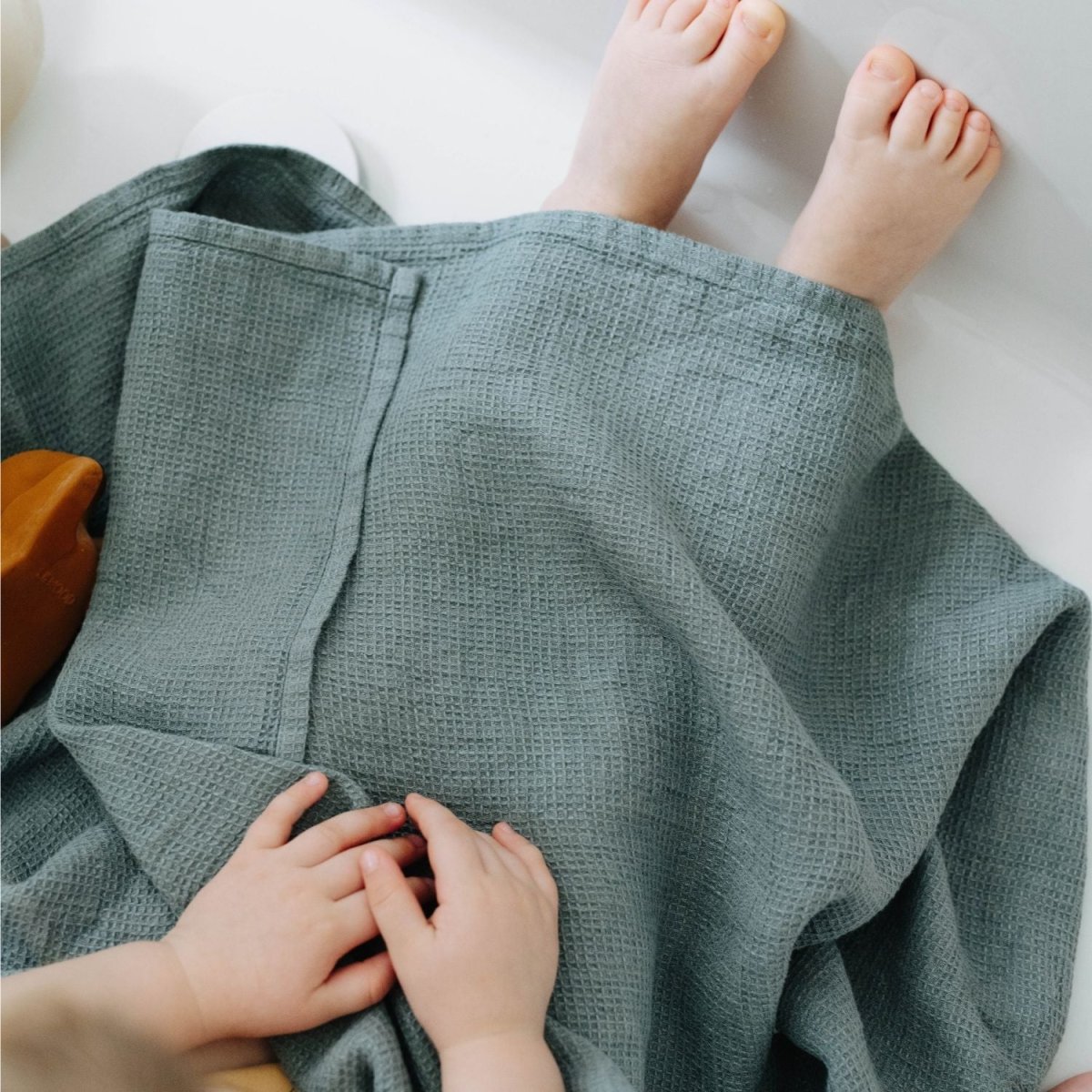 Kids’ Hooded Towel (Blue) – 100% Waffle Linen, Handmade - Tiny Tugz™