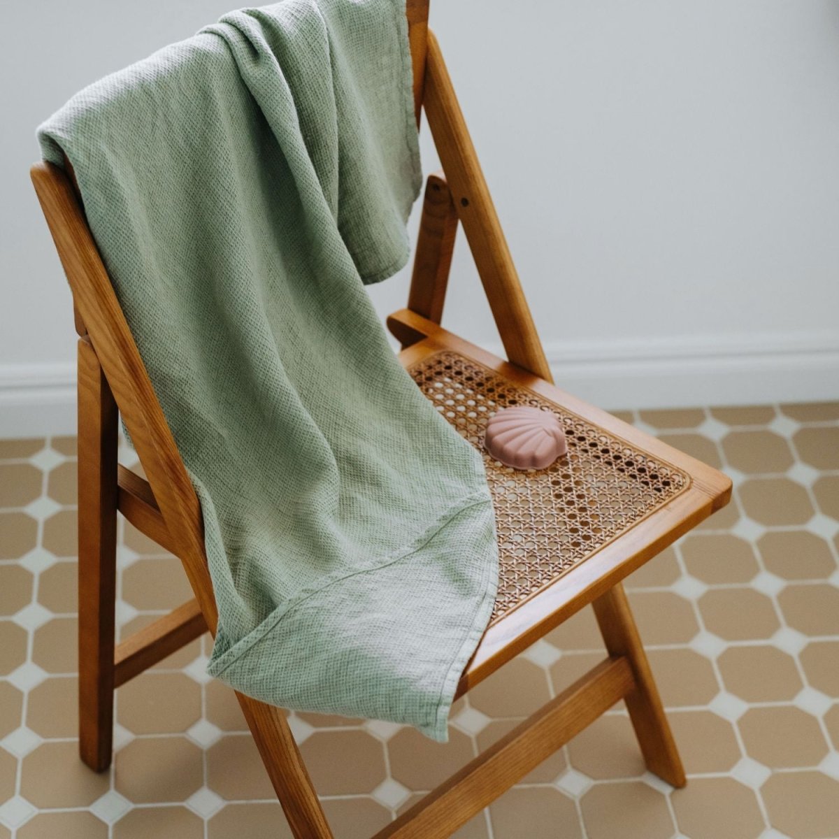 Kids’ Hooded Towel (Sage) – 100% Waffle Linen, Handmade - Tiny Tugz™