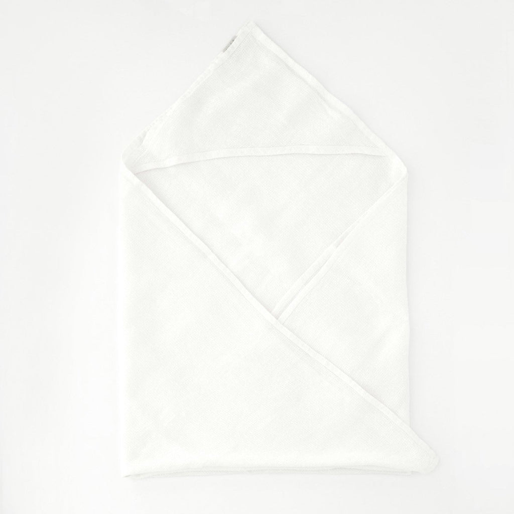 Kids’ Hooded Towel (White) – 100% Waffle Linen, Handmade - Tiny Tugz™