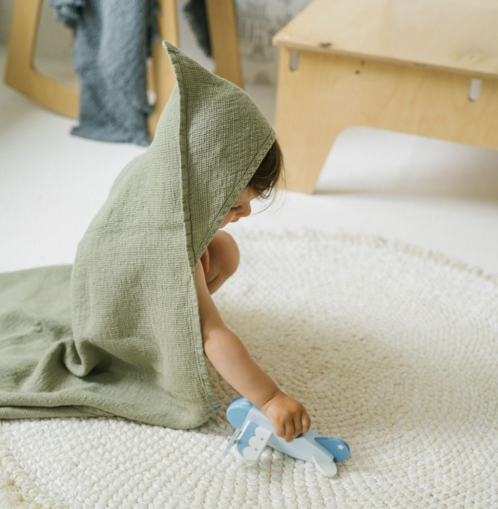 Kids’ Hooded Towel (White) – 100% Waffle Linen, Handmade - Tiny Tugz™