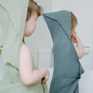 Kids’ Hooded Towel (White) – 100% Waffle Linen, Handmade - Tiny Tugz™