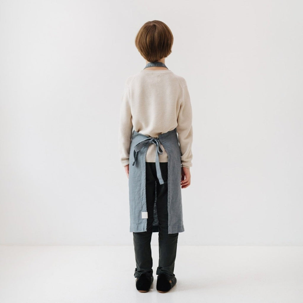 Kids’ Linen Daily Apron (Blue) – 100% Stone-Washed Linen, Handmade - Tiny Tugz™