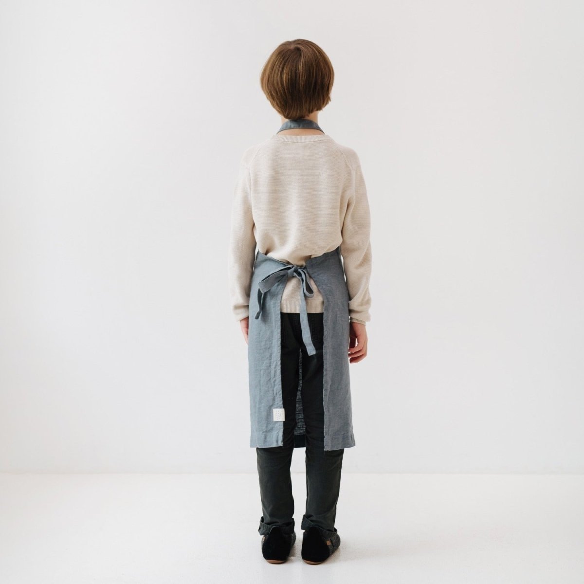 Kids’ Linen Daily Apron (Blue) – 100% Stone-Washed Linen, Handmade - Tiny Tugz™