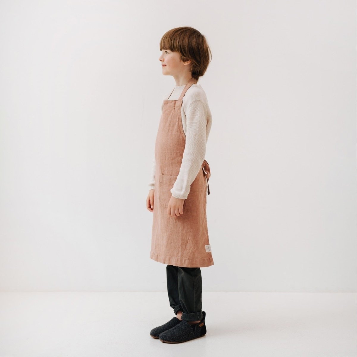 Kids’ Linen Daily Apron (Cafe Creme) – 100% Stone-Washed Linen, Handmade - Tiny Tugz™