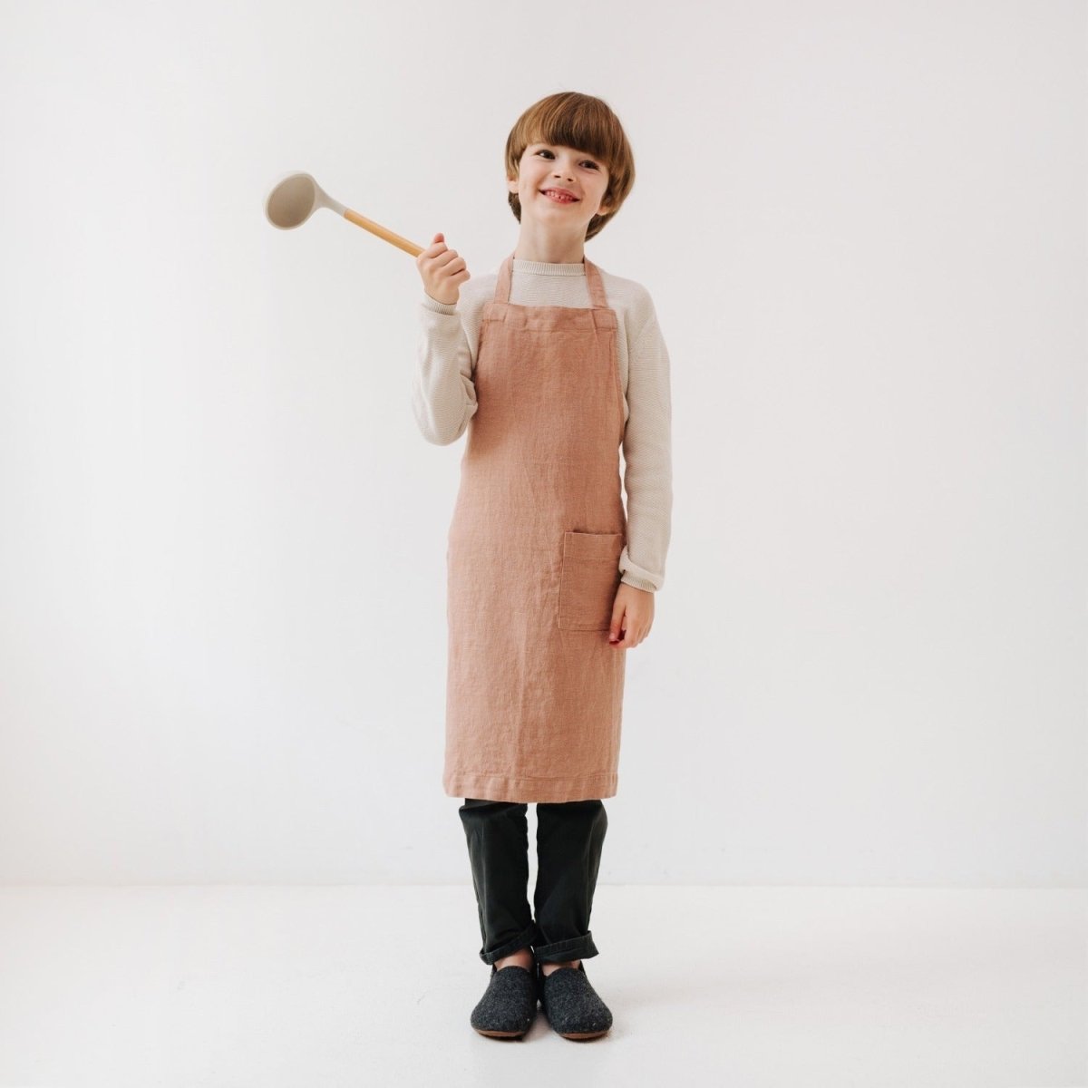 Kids’ Linen Daily Apron (Cafe Creme) – 100% Stone-Washed Linen, Handmade - Tiny Tugz™