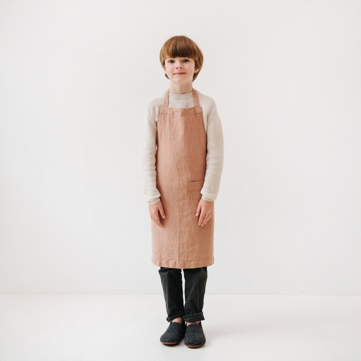 Kids’ Linen Daily Apron (Cafe Creme) – 100% Stone-Washed Linen, Handmade - Tiny Tugz™