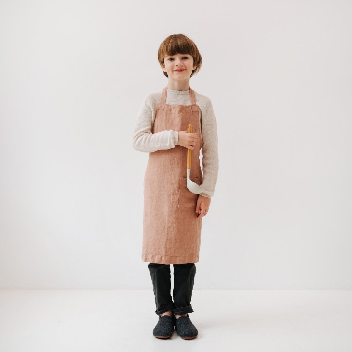 Kids’ Linen Daily Apron (Cafe Creme) – 100% Stone-Washed Linen, Handmade - Tiny Tugz™