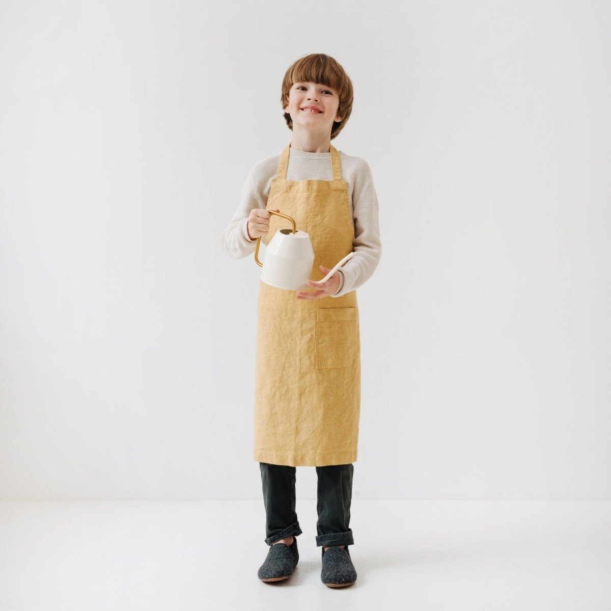 Kids’ Linen Daily Apron (Honey) – 100% Stone-Washed Linen, Handmade - Tiny Tugz™