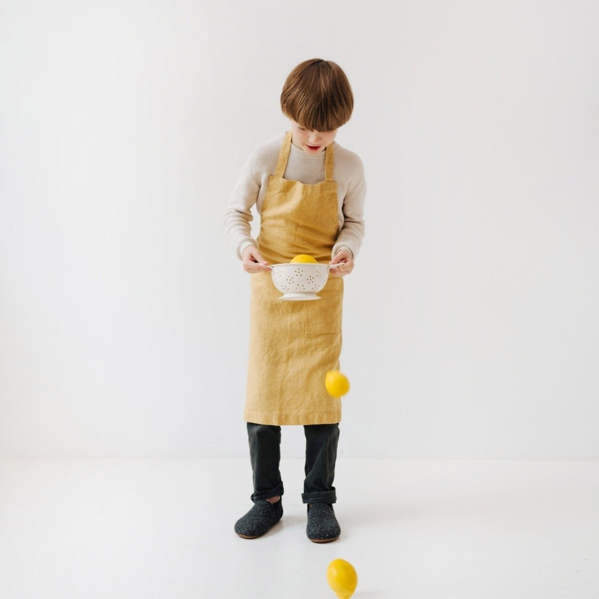 Kids’ Linen Daily Apron (Honey) – 100% Stone-Washed Linen, Handmade - Tiny Tugz™
