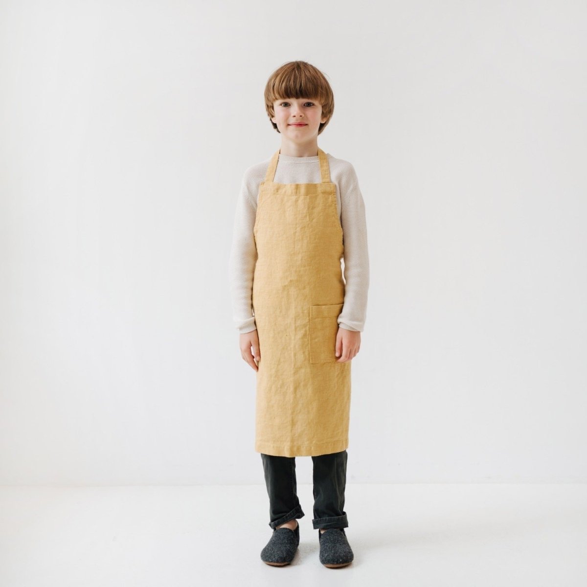 Kids’ Linen Daily Apron (Honey) – 100% Stone-Washed Linen, Handmade - Tiny Tugz™