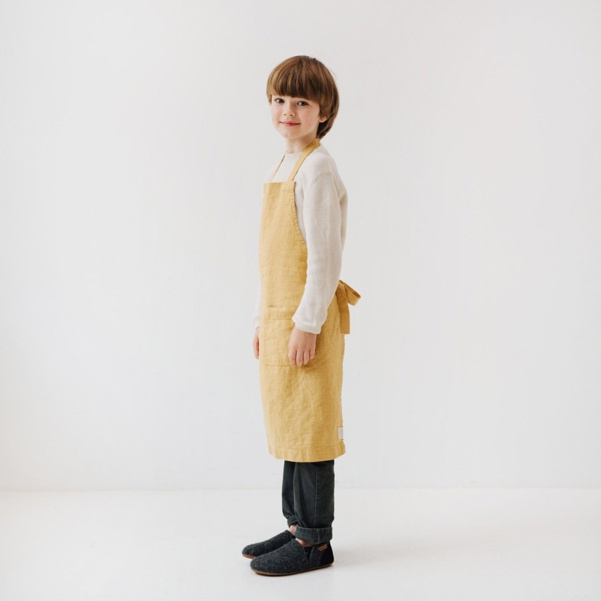 Kids’ Linen Daily Apron (Honey) – 100% Stone-Washed Linen, Handmade - Tiny Tugz™