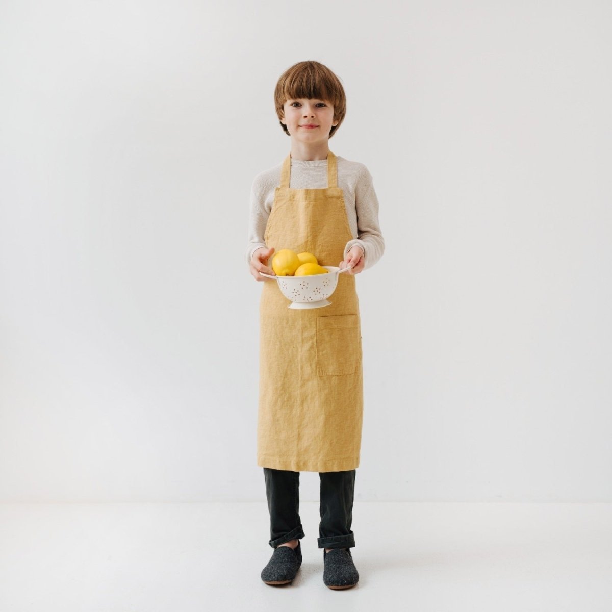 Kids’ Linen Daily Apron (Honey) – 100% Stone-Washed Linen, Handmade - Tiny Tugz™