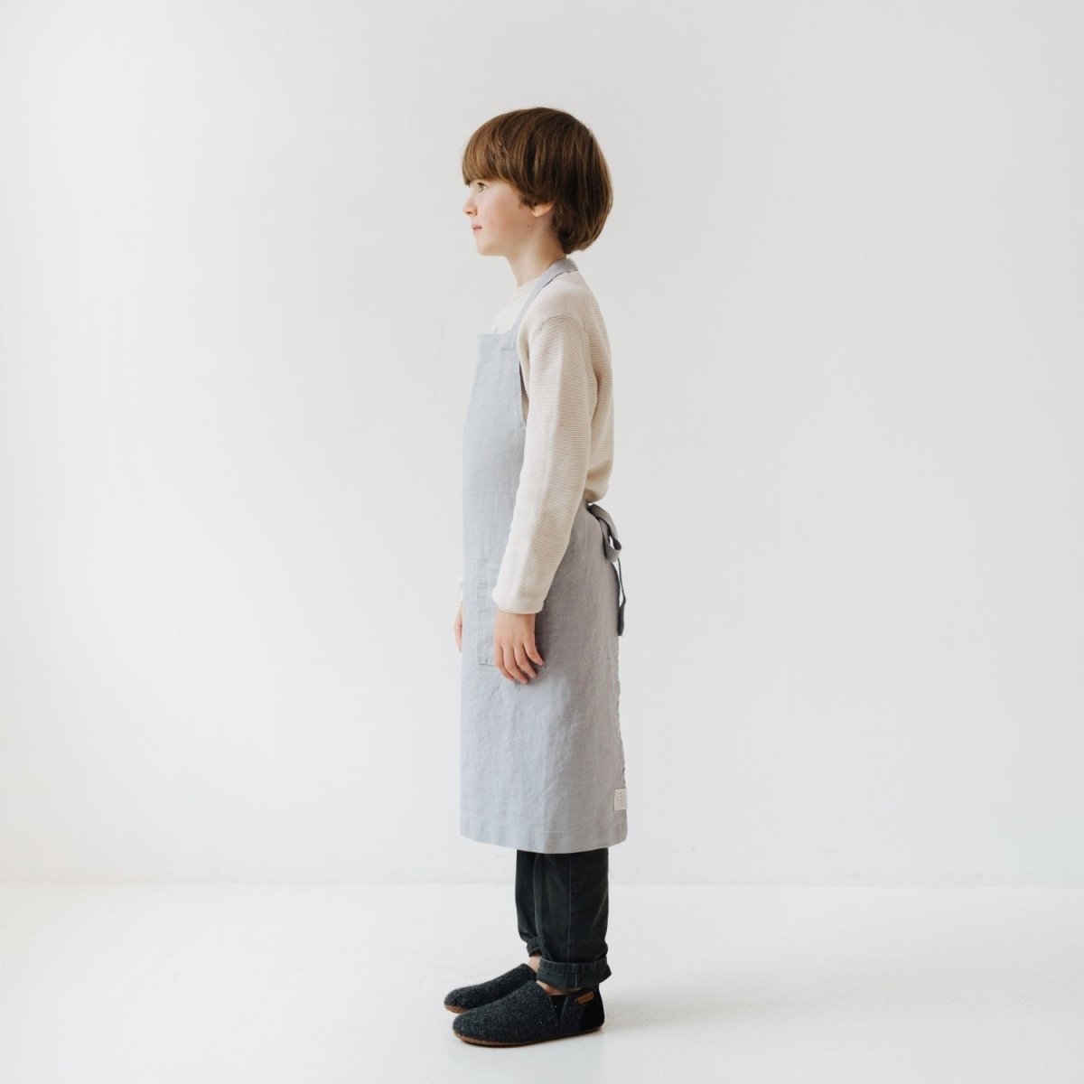 Kids’ Linen Daily Apron (Light Grey) – 100% Stone-Washed Linen, Handmade - Tiny Tugz™