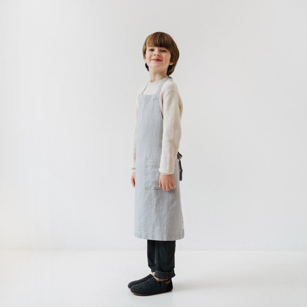 Kids’ Linen Daily Apron (Light Grey) – 100% Stone-Washed Linen, Handmade - Tiny Tugz™