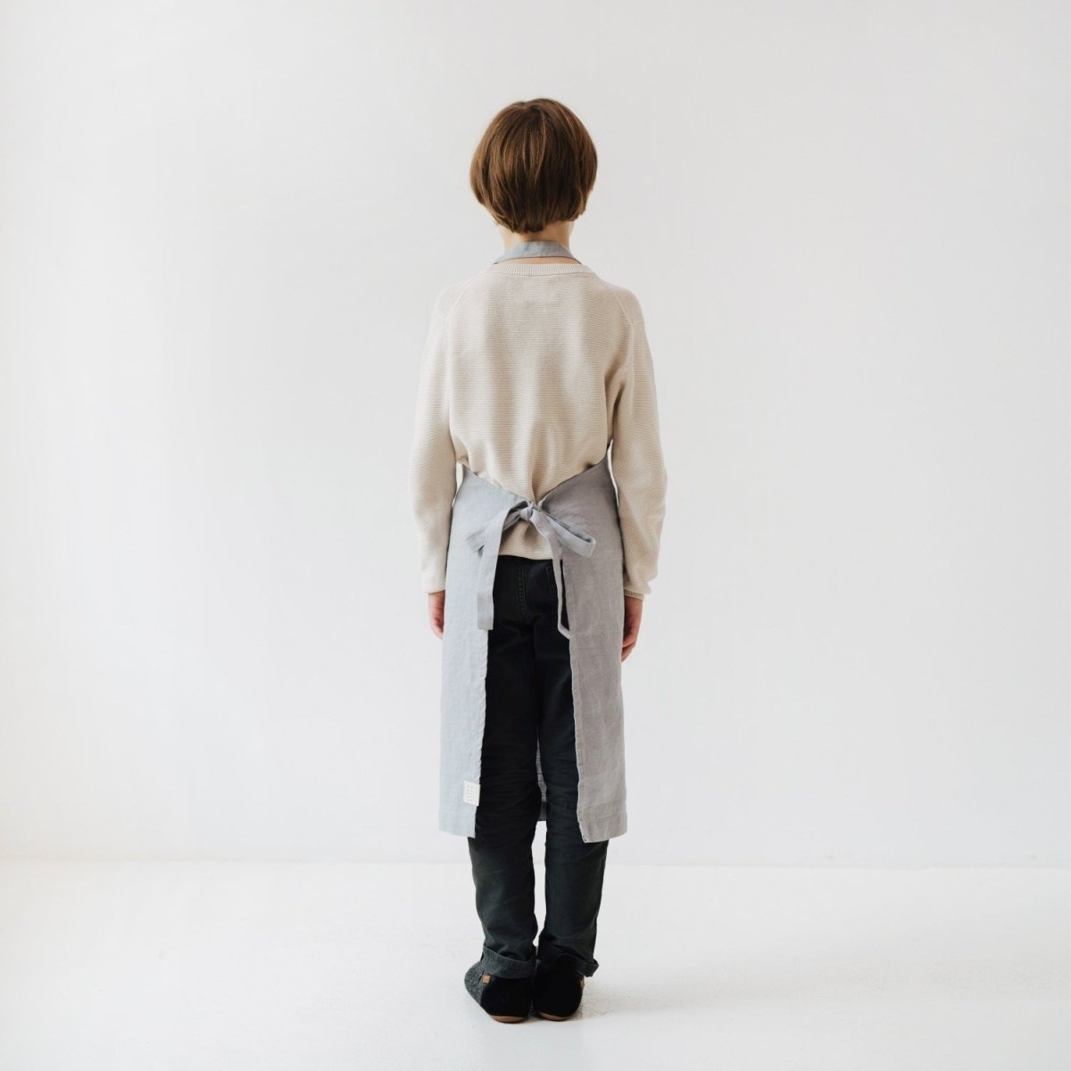 Kids’ Linen Daily Apron (Light Grey) – 100% Stone-Washed Linen, Handmade - Tiny Tugz™