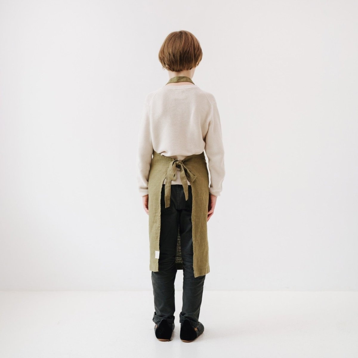 Kids’ Linen Daily Apron (Olive) – 100% Stone-Washed Linen, Handmade - Tiny Tugz™