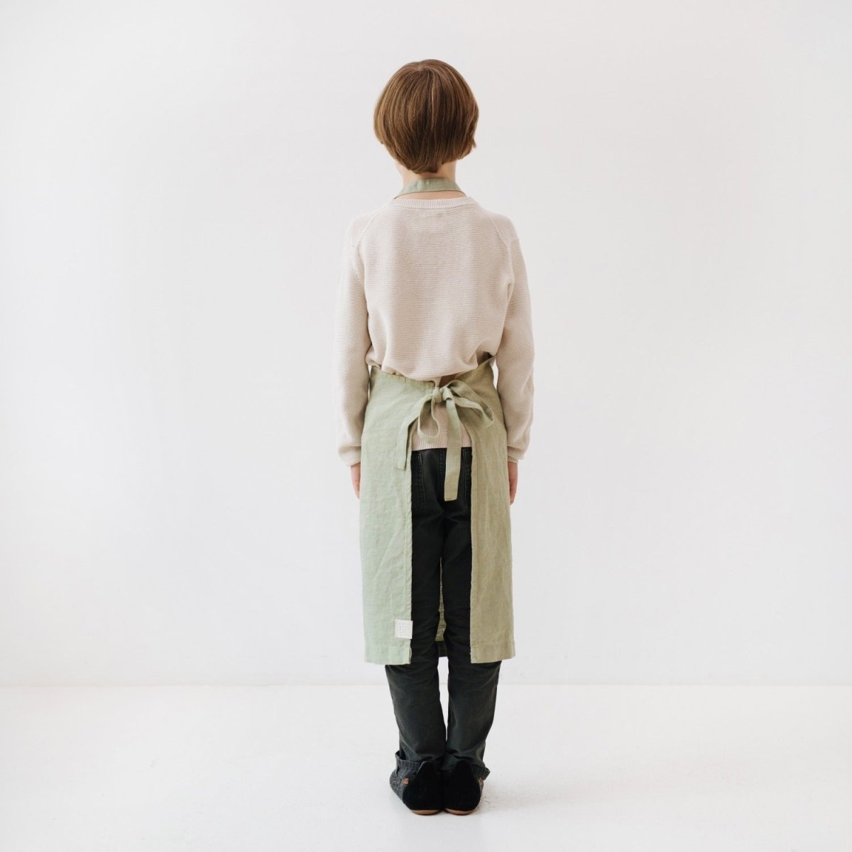 Kids’ Linen Daily Apron (Sage) – 100% Stone-Washed Linen, Handmade - Tiny Tugz™