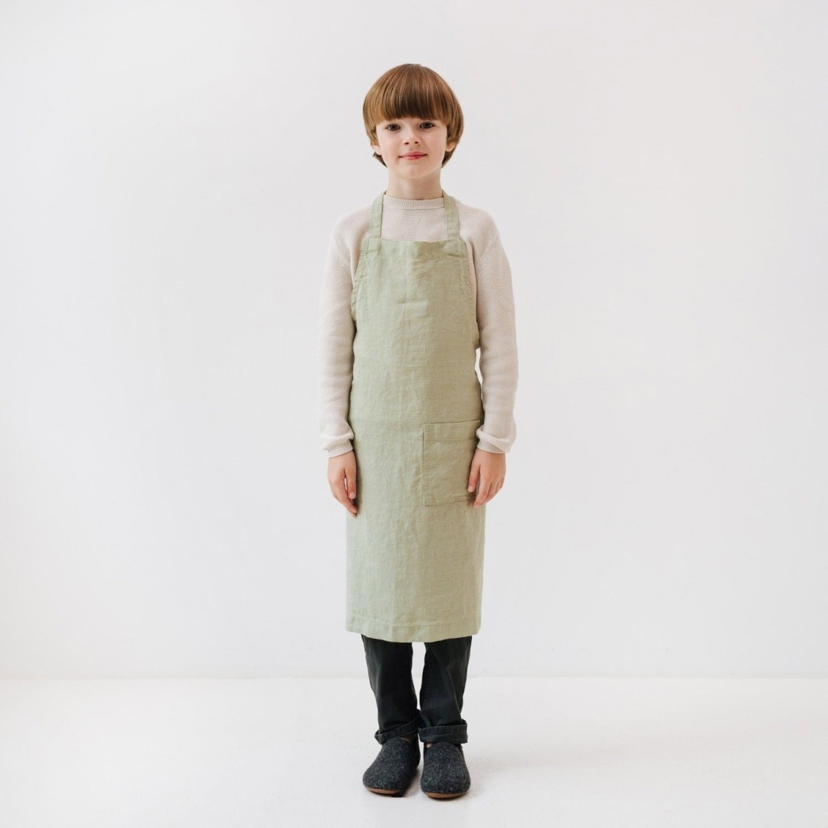 Kids’ Linen Daily Apron (Sage) – 100% Stone-Washed Linen, Handmade - Tiny Tugz™