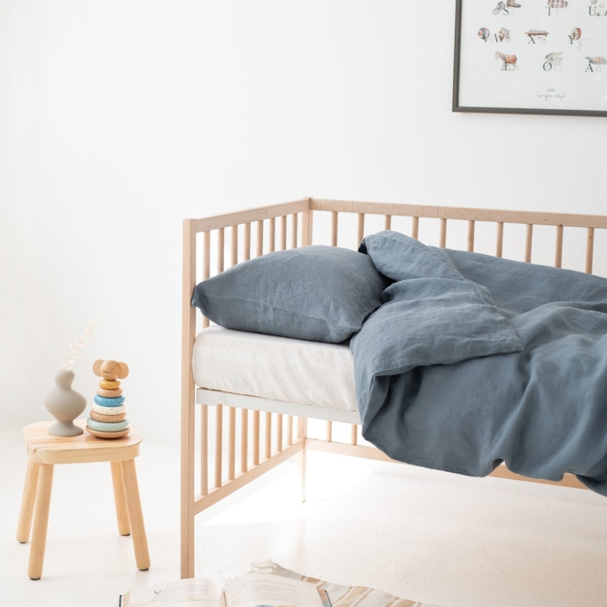 Kids’ Linen Duvet Cover Set (Blue) – 100% Linen, Handmade - Tiny Tugz™