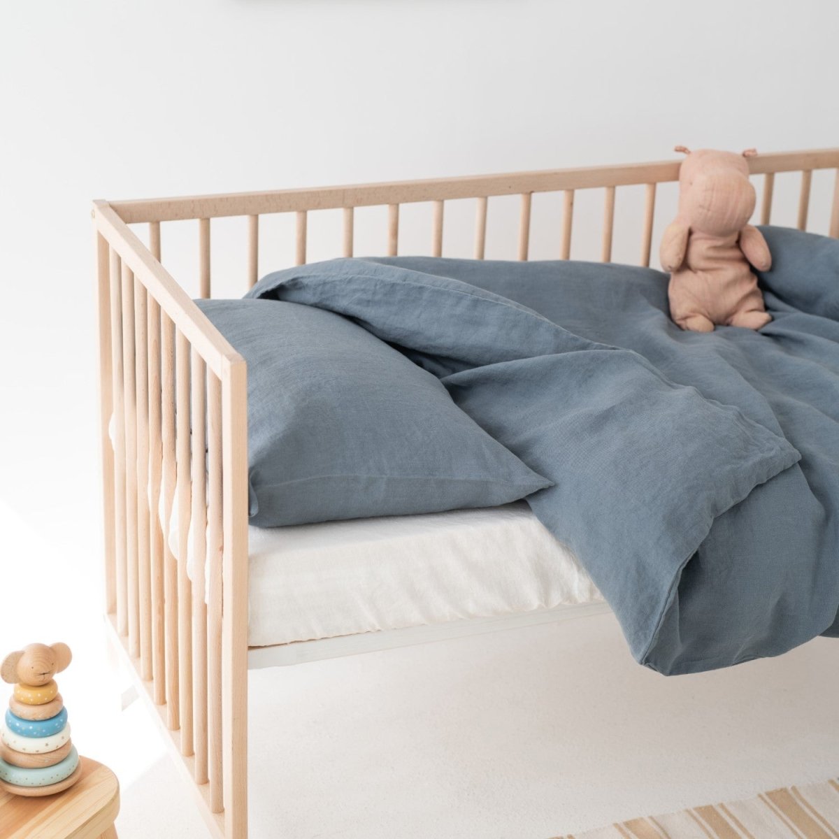 Kids’ Linen Duvet Cover Set (Blue) – 100% Linen, Handmade - Tiny Tugz™
