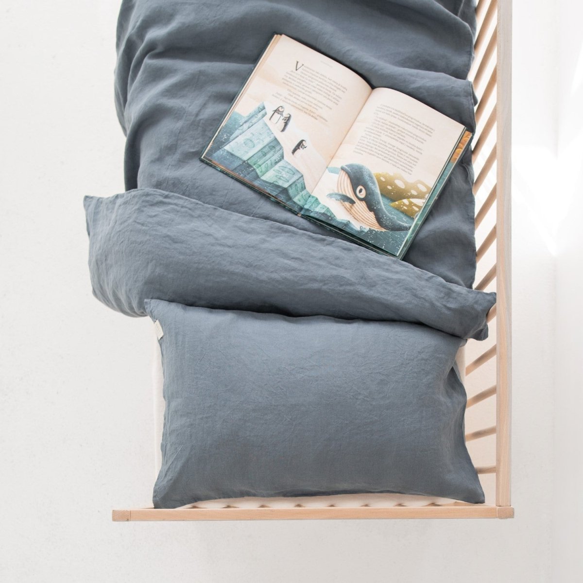 Kids’ Linen Duvet Cover Set (Blue) – 100% Linen, Handmade - Tiny Tugz™