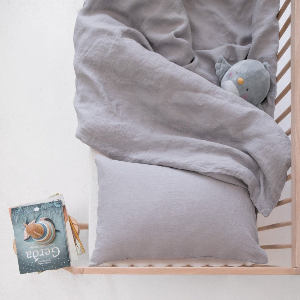 Kids’ Linen Duvet Cover Set (Light Grey) – 100% Linen, Handmade - Tiny Tugz™