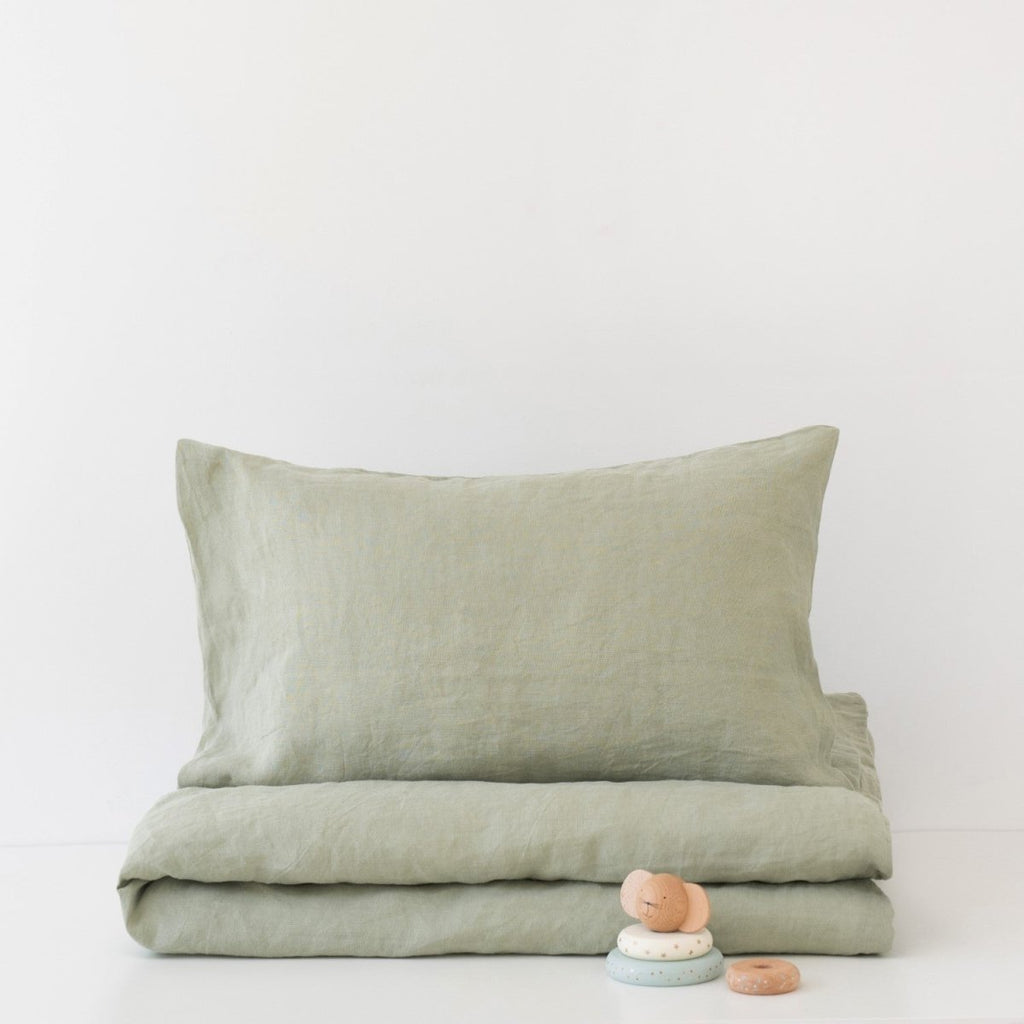 Kids’ Linen Duvet Cover Set (Sage) – 100% Linen, Handmade - Tiny Tugz™