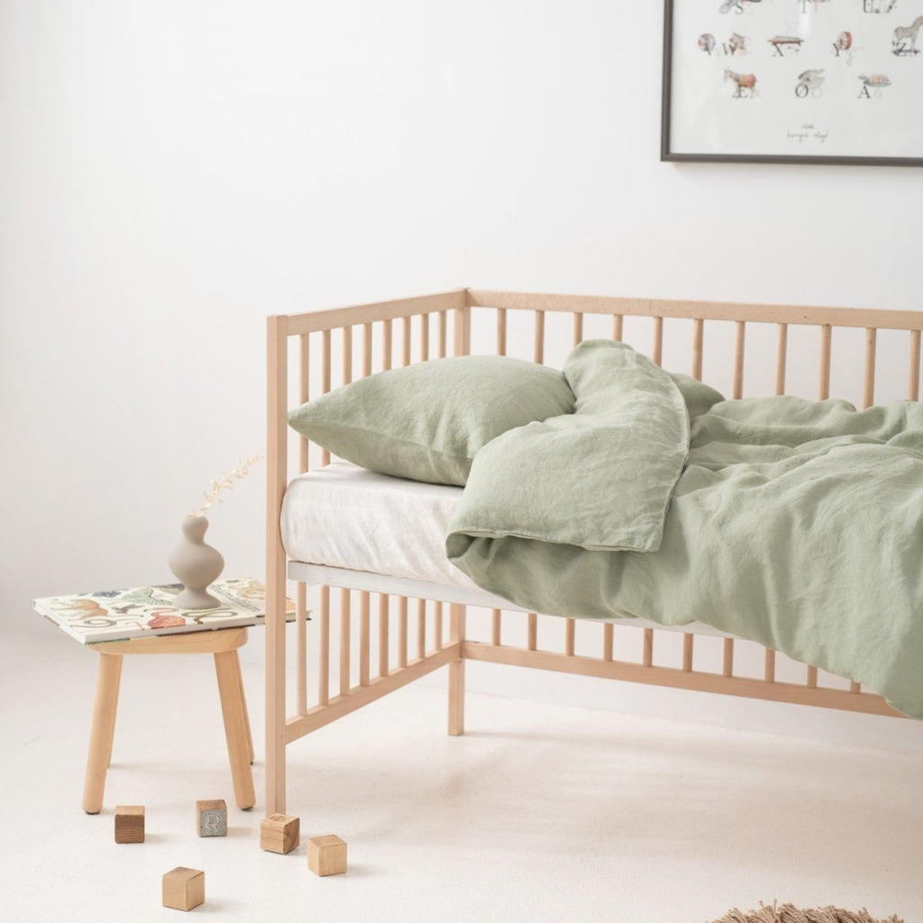 Kids’ Linen Duvet Cover Set (Sage) – 100% Linen, Handmade - Tiny Tugz™