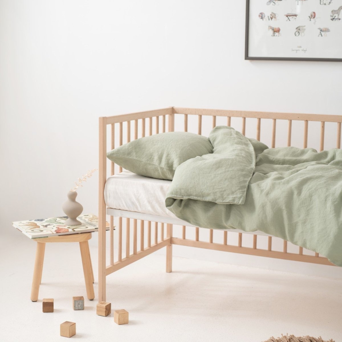 Kids’ Linen Duvet Cover Set (Sage) – 100% Linen, Handmade - Tiny Tugz™