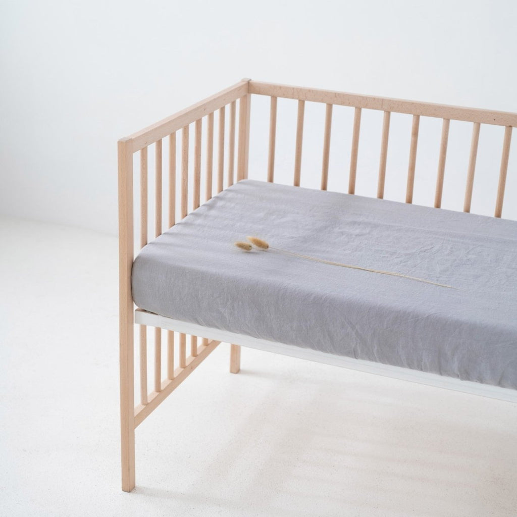 Kids’ Linen Fitted Sheet (Light Grey) – 100% Linen, Handmade - Tiny Tugz™