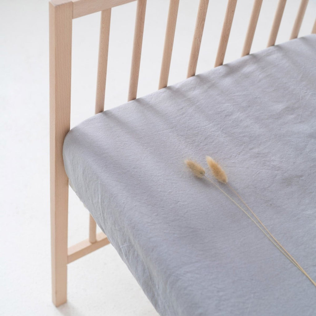 Kids’ Linen Fitted Sheet (Light Grey) – 100% Linen, Handmade - Tiny Tugz™