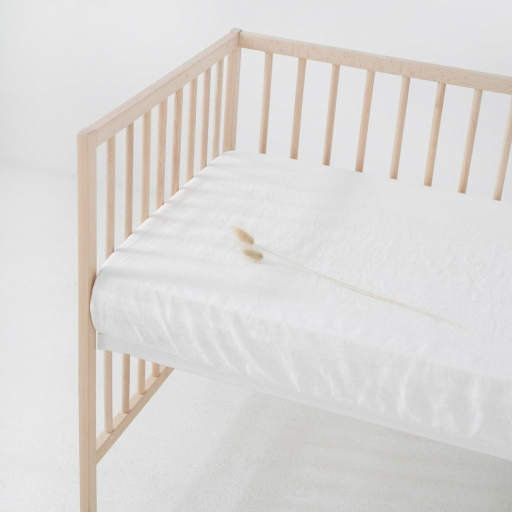 Kids’ Linen Fitted Sheet (White) – 100% Linen, Handmade - Tiny Tugz™