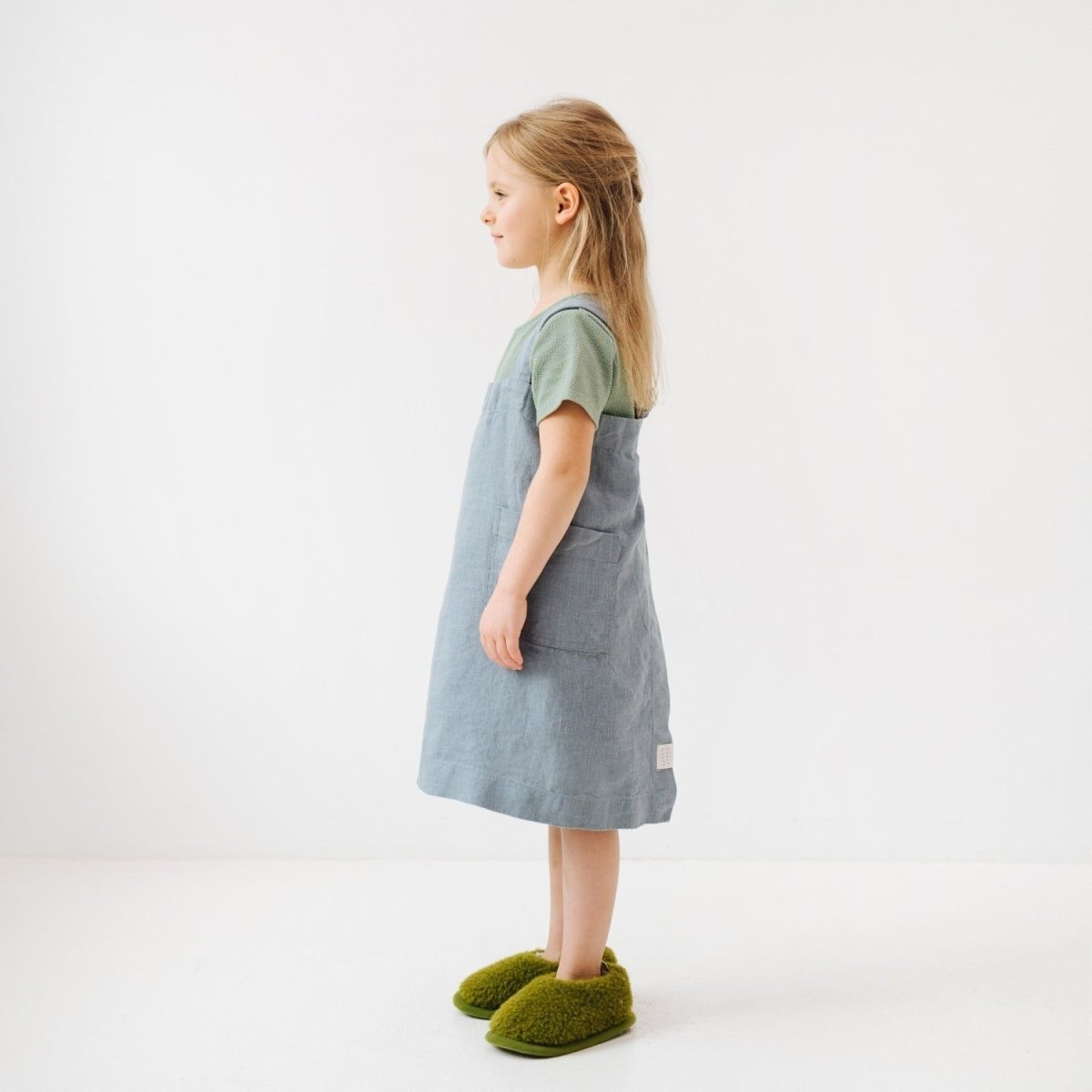 Kids’ Linen Pinafore Apron (Blue) – 100% Stone-Washed Linen, Handmade - Tiny Tugz™