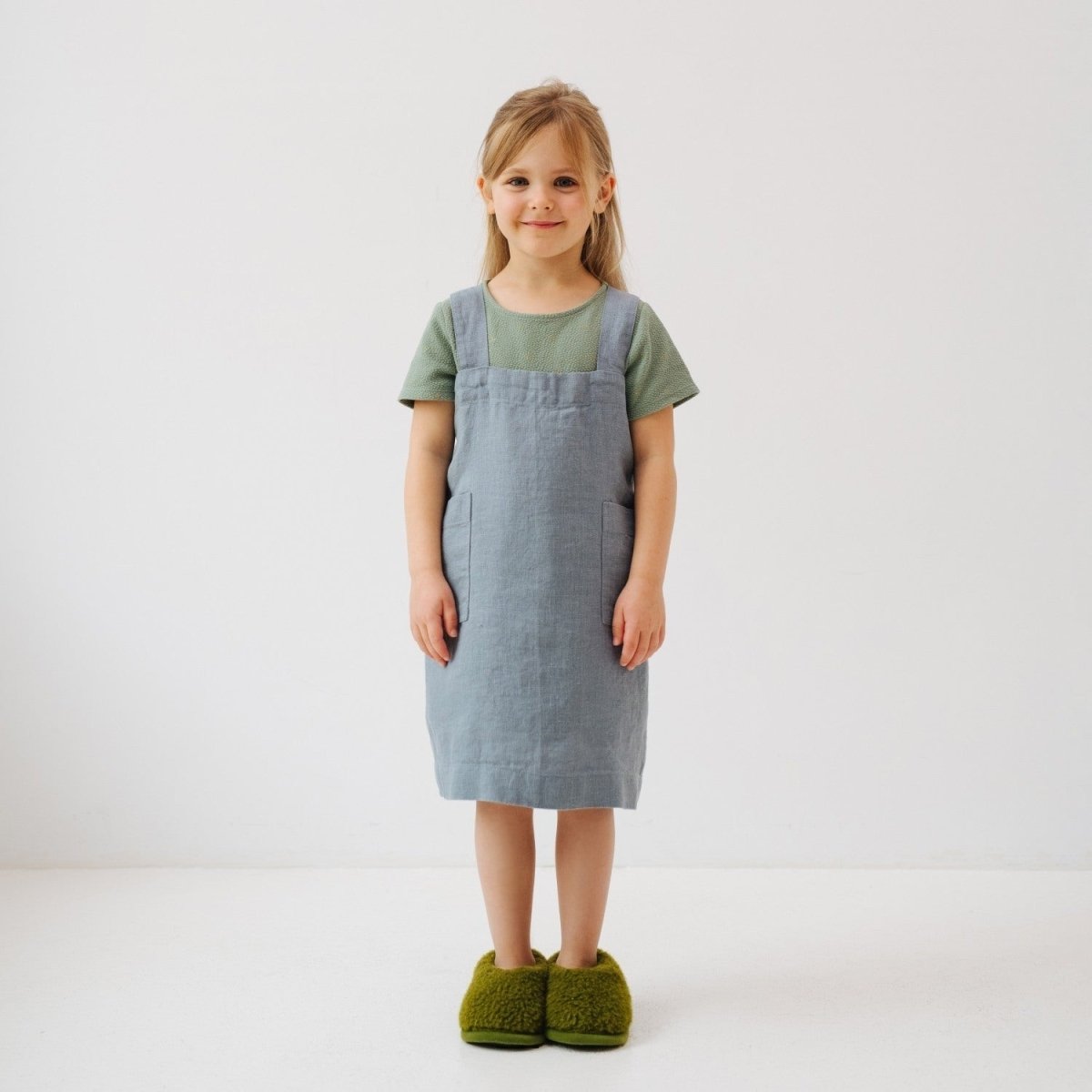 Kids’ Linen Pinafore Apron (Blue) – 100% Stone-Washed Linen, Handmade - Tiny Tugz™