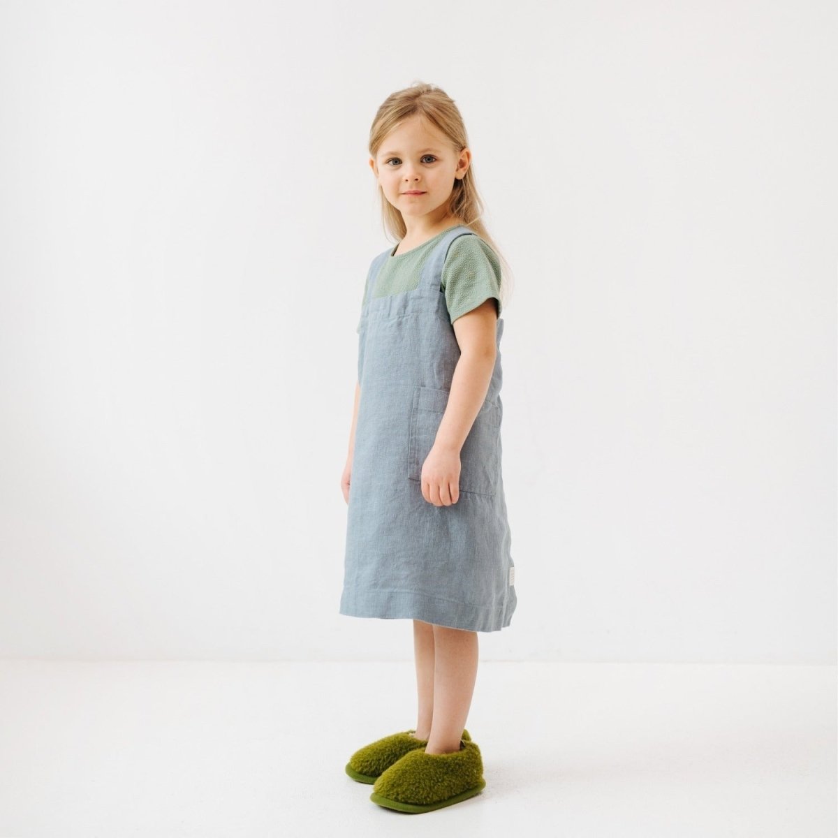 Kids’ Linen Pinafore Apron (Blue) – 100% Stone-Washed Linen, Handmade - Tiny Tugz™