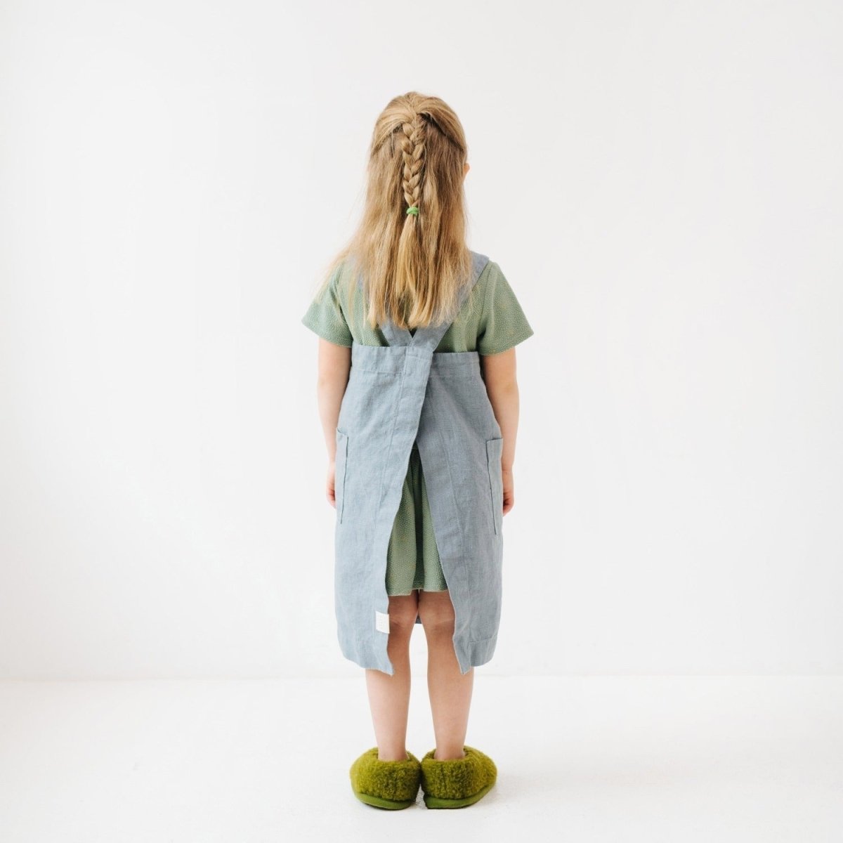 Kids’ Linen Pinafore Apron (Blue) – 100% Stone-Washed Linen, Handmade - Tiny Tugz™