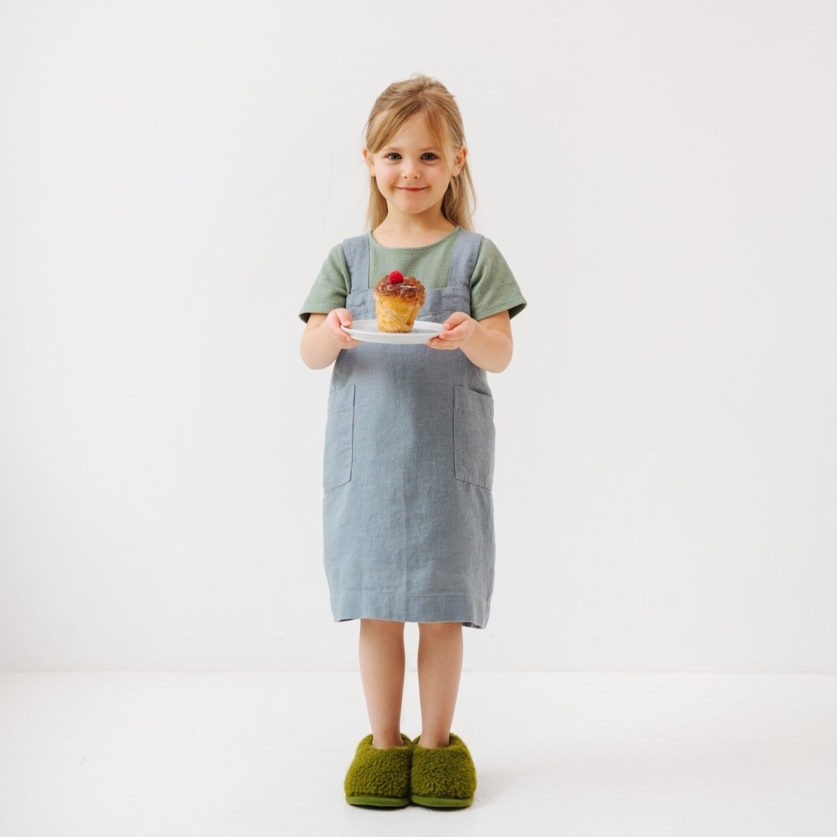 Kids’ Linen Pinafore Apron (Blue) – 100% Stone-Washed Linen, Handmade - Tiny Tugz™