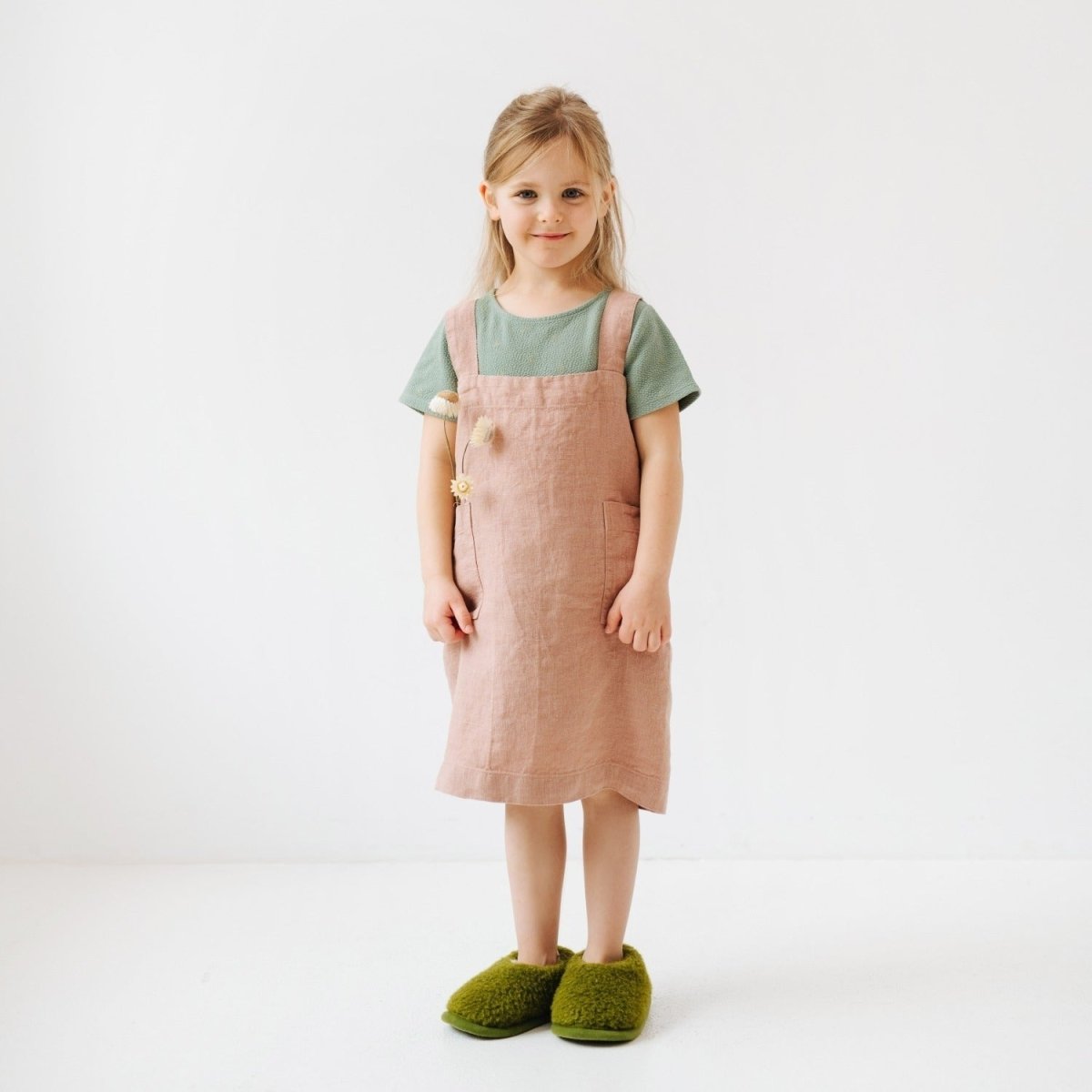 Kids’ Linen Pinafore Apron (Cafe Creme) – 100% Stone-Washed Linen, Handmade - Tiny Tugz™