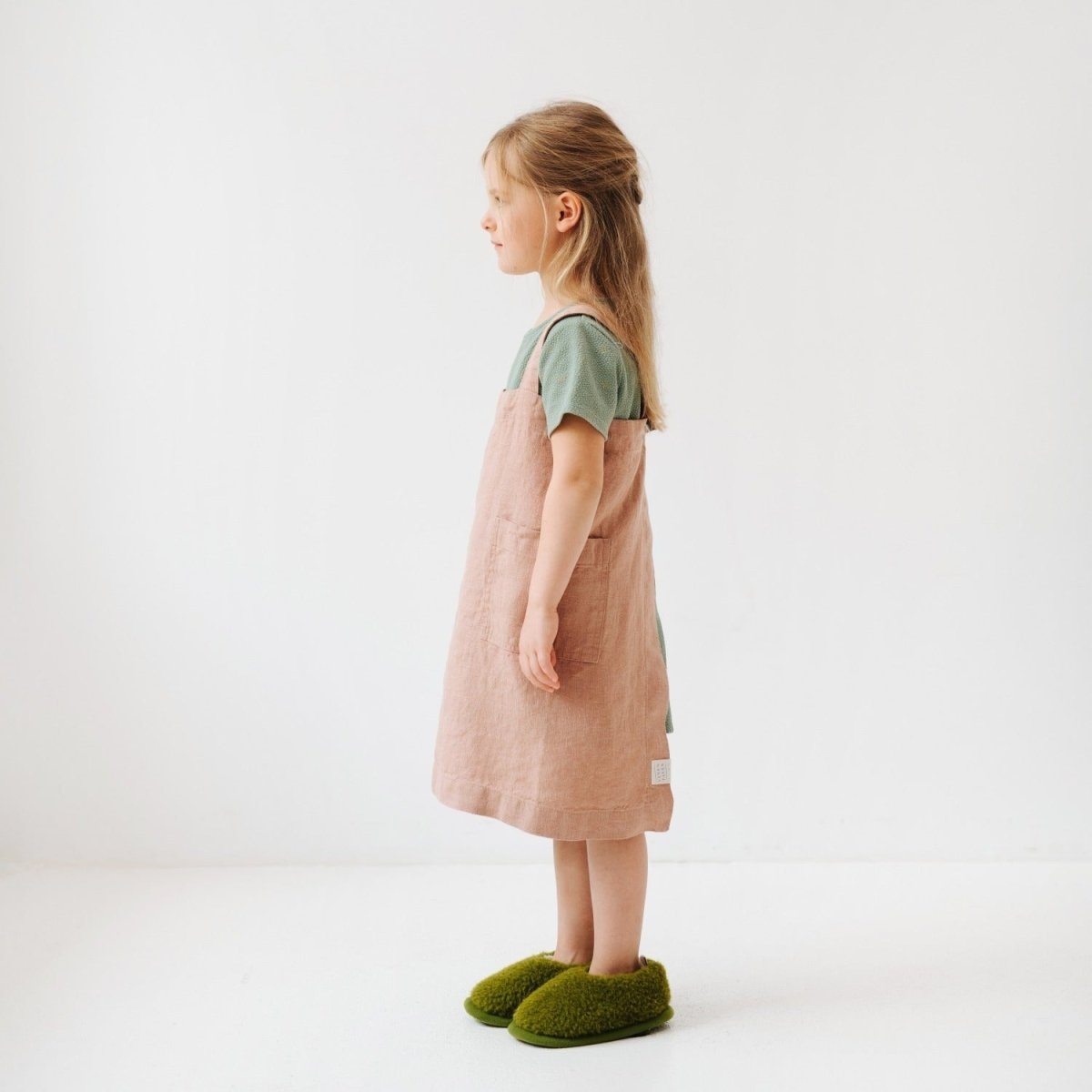 Kids’ Linen Pinafore Apron (Cafe Creme) – 100% Stone-Washed Linen, Handmade - Tiny Tugz™