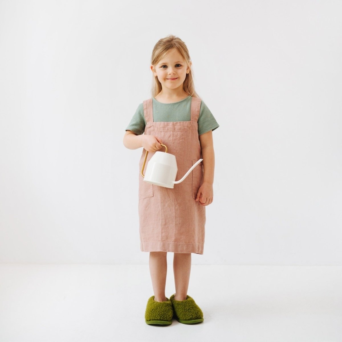 Kids’ Linen Pinafore Apron (Cafe Creme) – 100% Stone-Washed Linen, Handmade - Tiny Tugz™